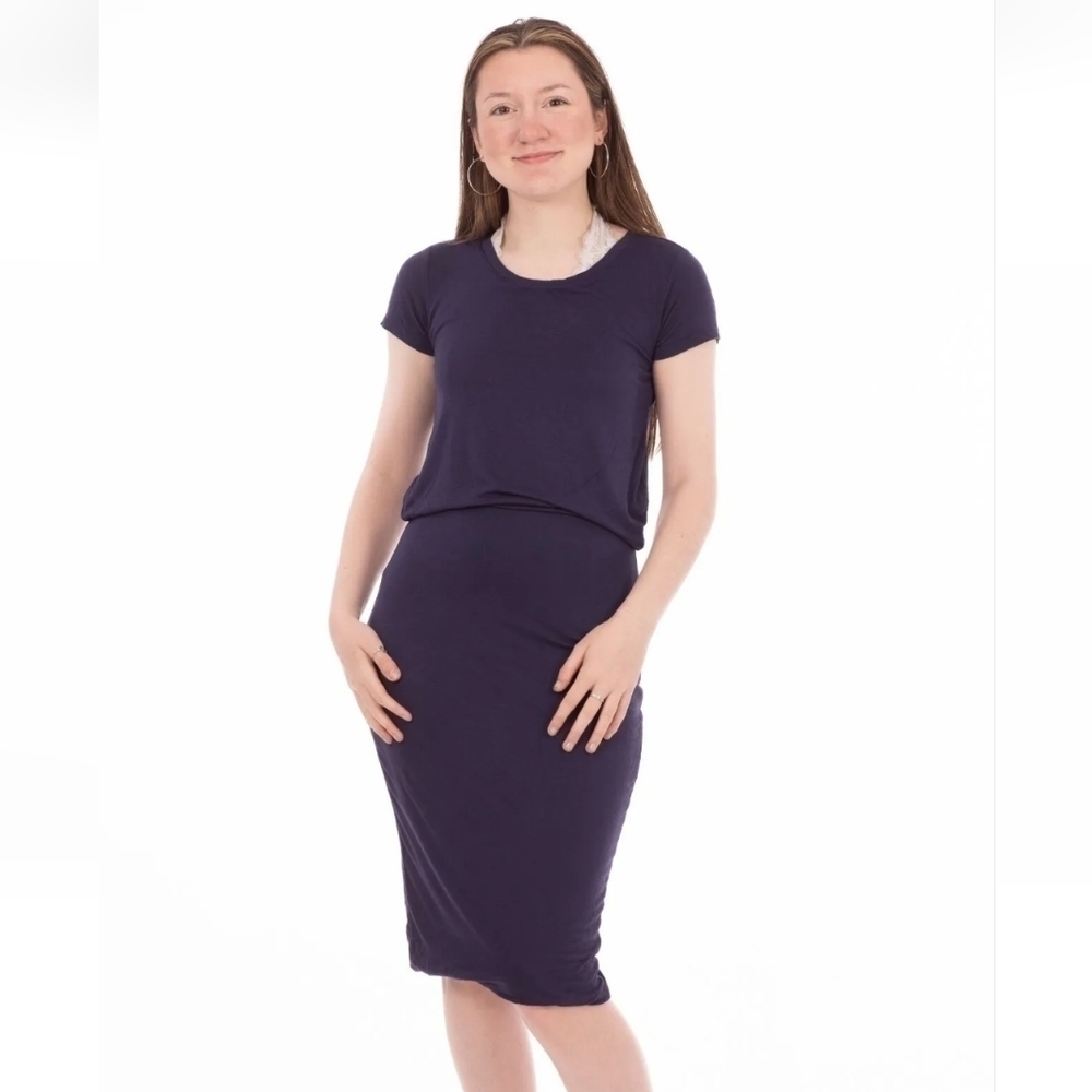 New DownEast "Statuesque" Dress Small Navy Sweet Easy Care